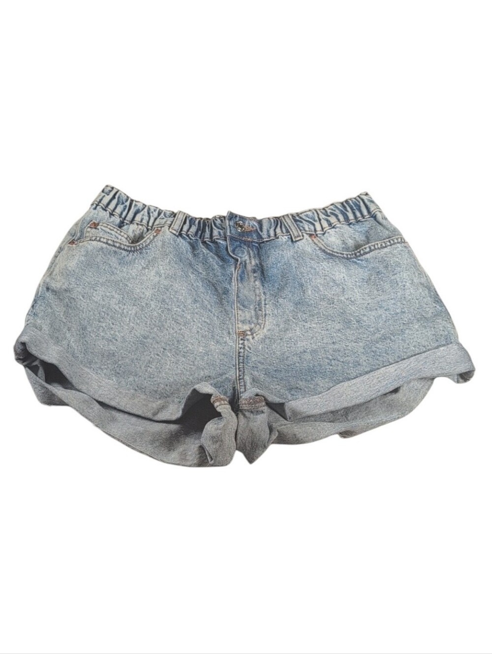 ASOS Light Wash Elastic Waist Cuffed Denim Shorts Size 10